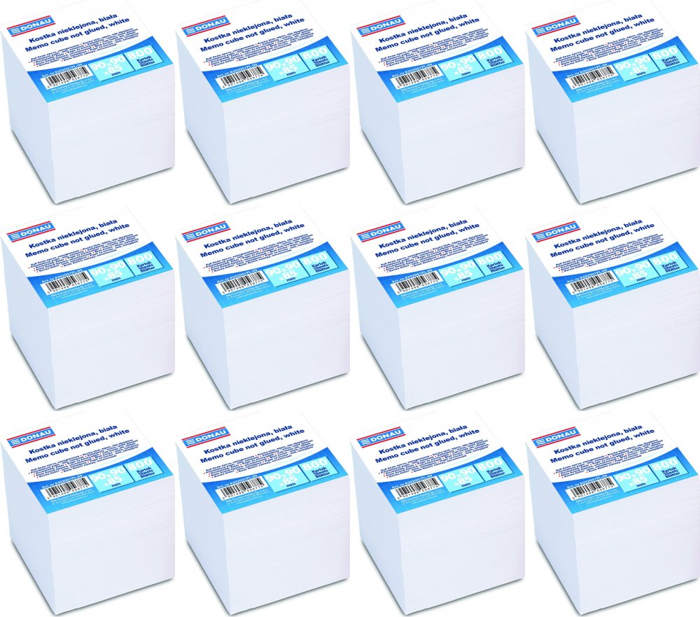 12x Karteczki do notatek Donau, nieklejone, 90x90x90mm, 800 kartek biały