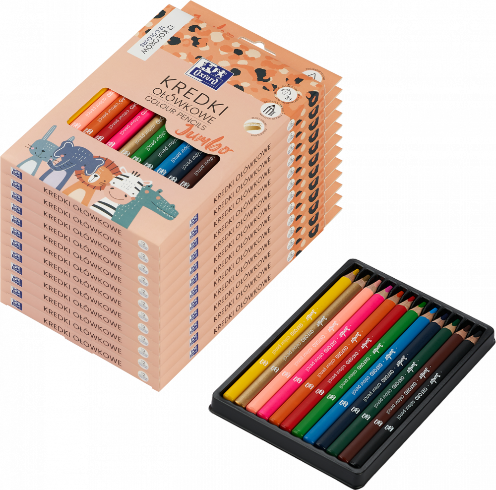 12x Kredki ołówkowe Oxford Kids Jumbo, 12 sztuk, mix kolorów