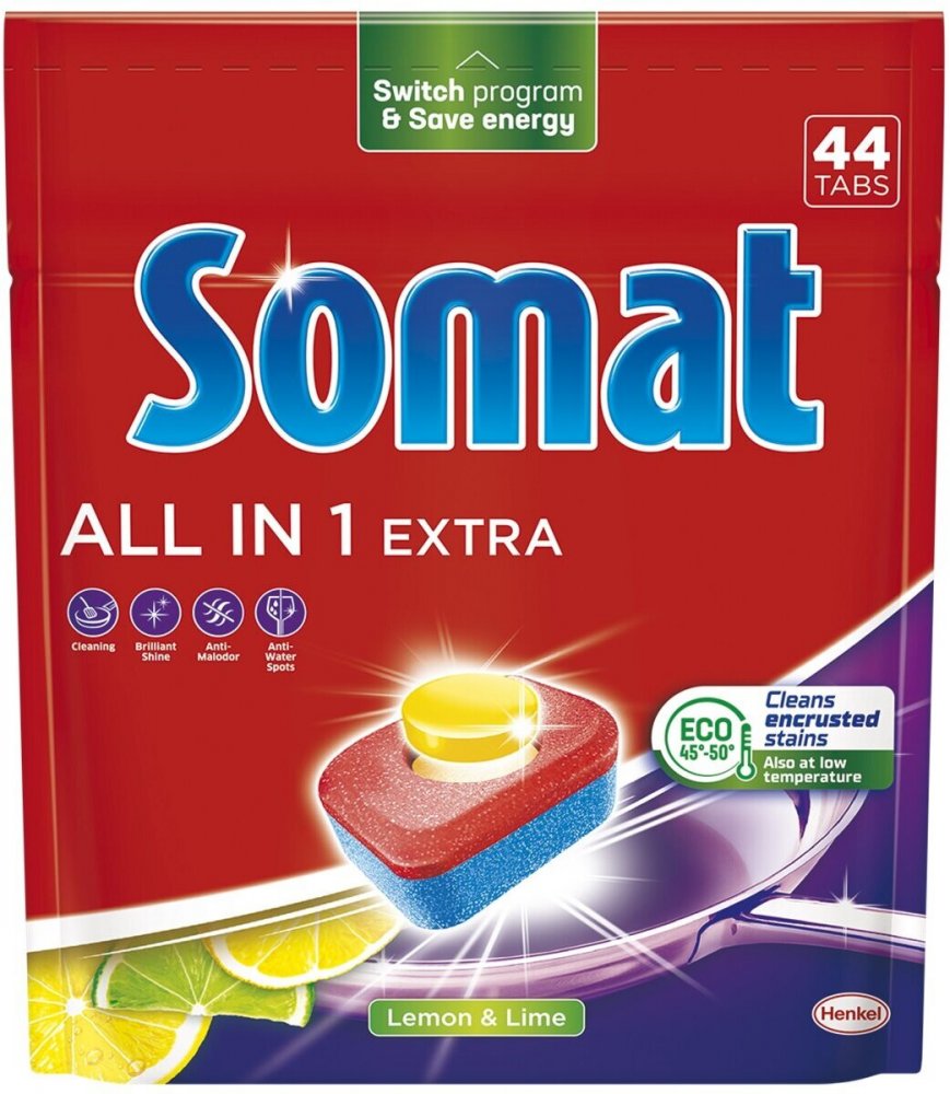 Tabletki do zmywarki Somat All in One Extra, lemon&lime, 44 sztuki