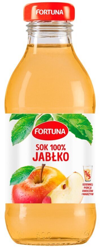 Outlet: USZKODZONE OPAKOWANIE Sok jabłkowy 100% Fortuna, butelka szklana, 0.3l
