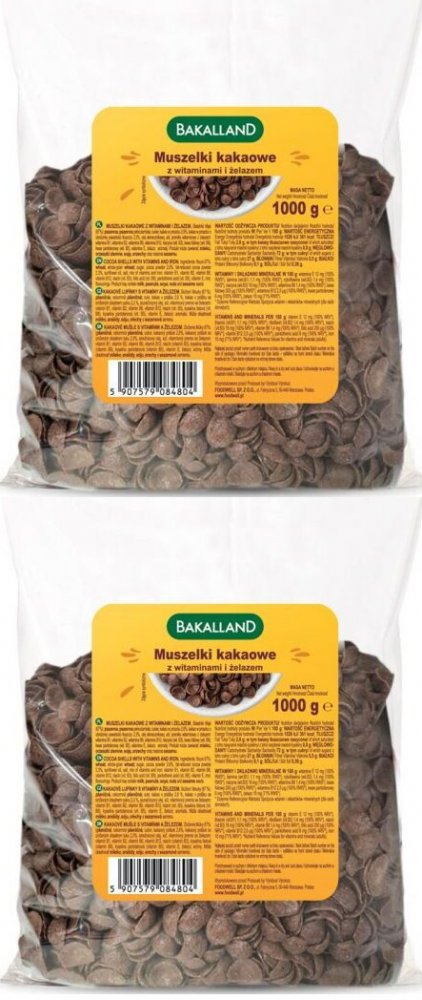2x Płatki śniadaniowe Bakalland Horeca Muszelki, kakaowy, 1kg