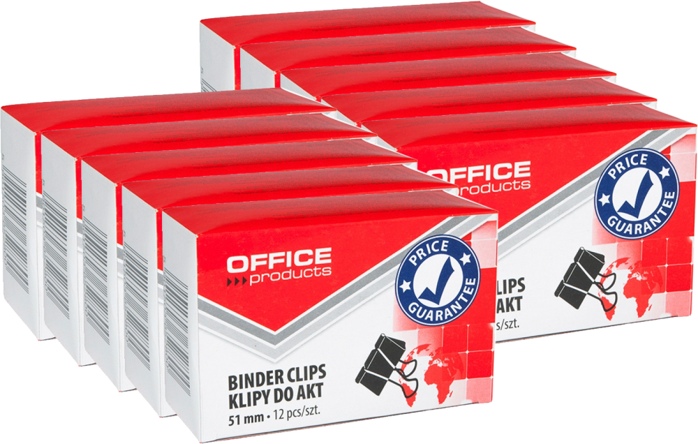 10x Klip biurowy Office Products, 51mm, 12 sztuk, czarny