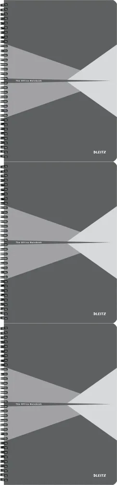 3x Kołonotatnik Leitz Office, A4, w kratkę, 90 kartek, okładka kartonowa, szary