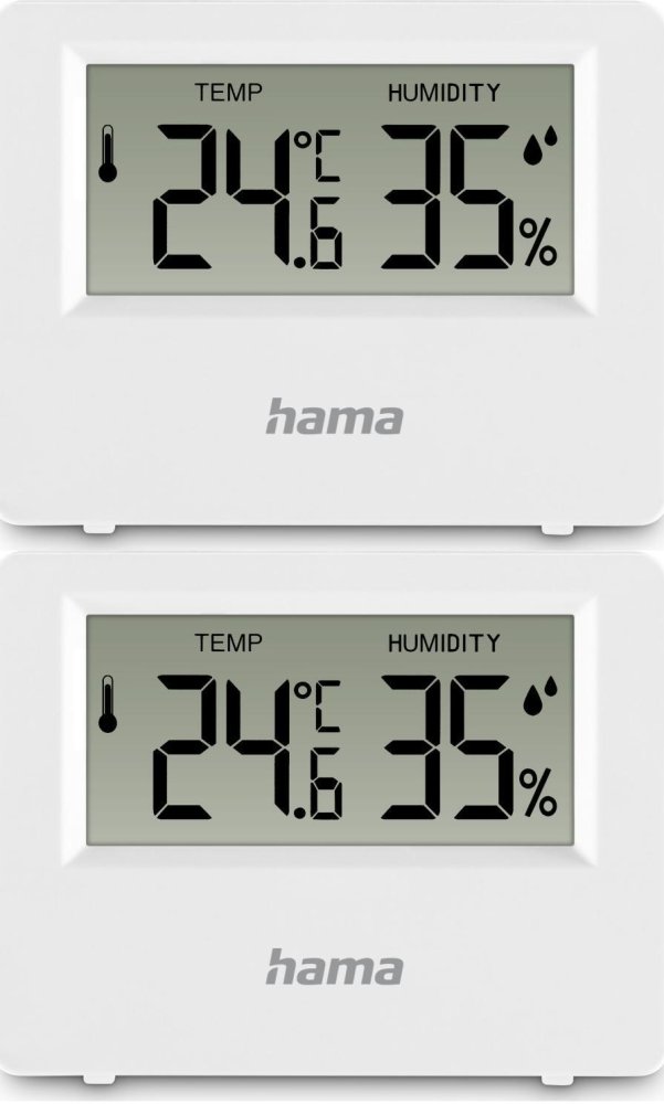 2x Termometr z higrometrem Hama Ebro, cyfrowy, do wnętrz i na zewnątrz, biały