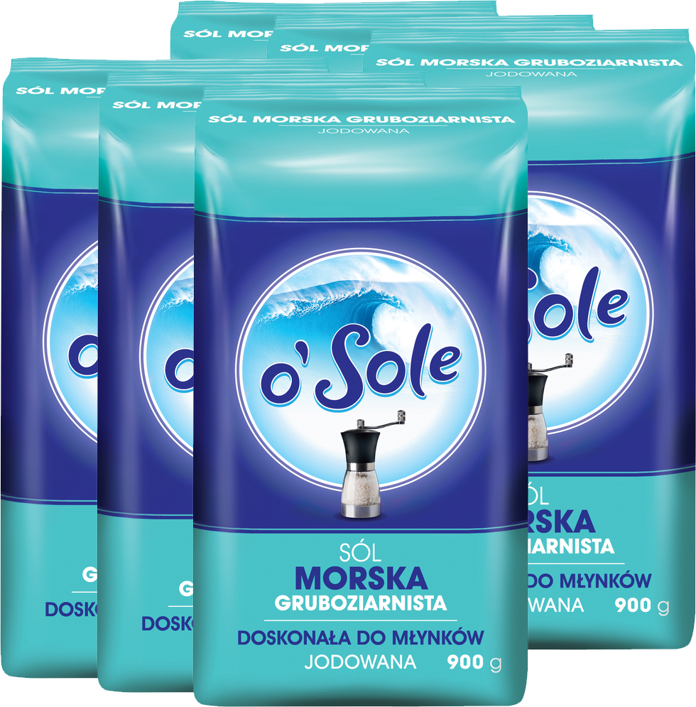 6x Sól morska jodowana o'Sole, gruboziarnista, 900g
