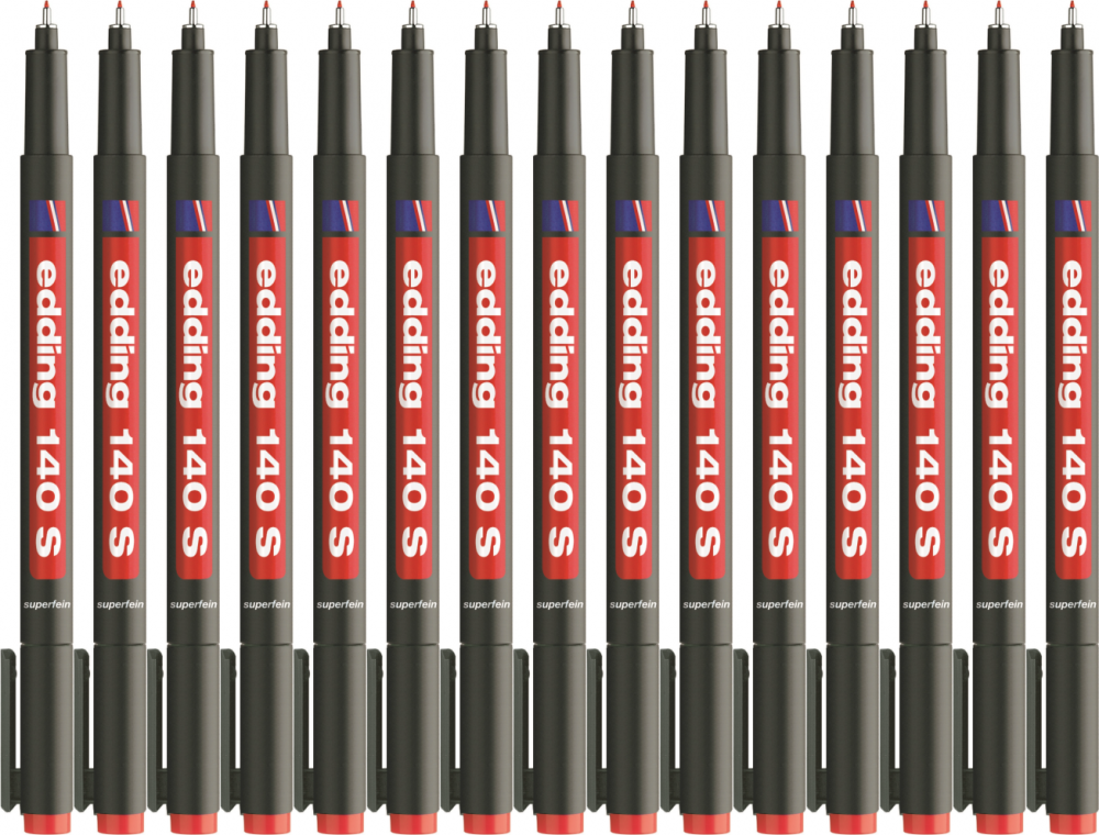 15x Foliopis permanentny edding 140S, okrągła, 0.3mm, czerwony