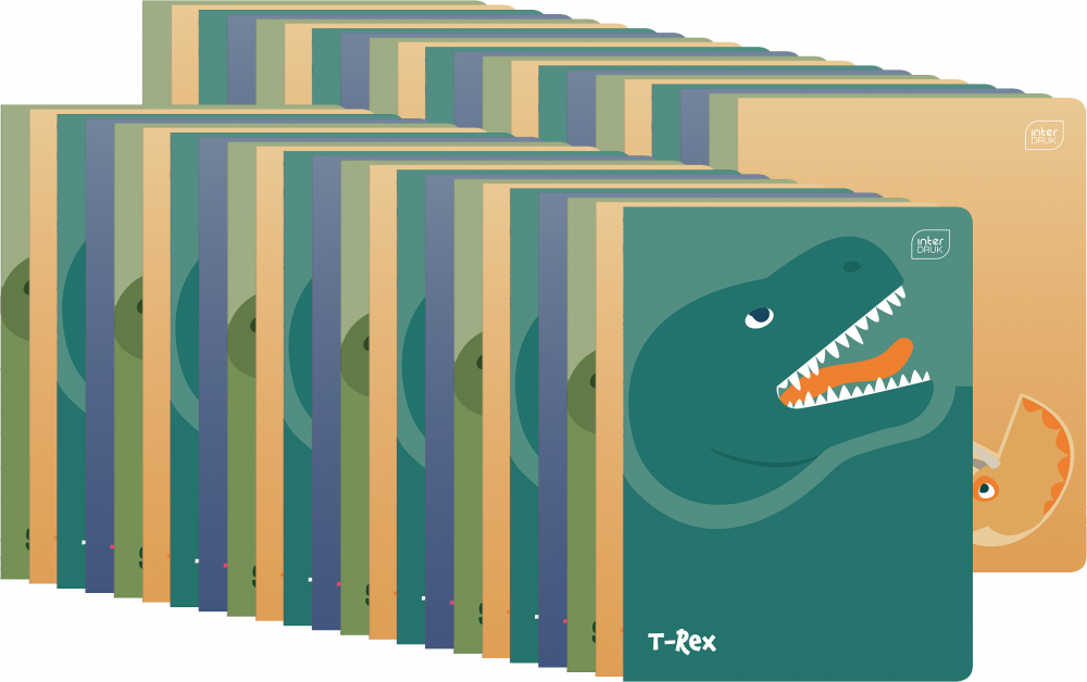 100x Zeszyt w kratkę Interdruk UV Dinozaurus, A5, 16 kartek, mix wzorów