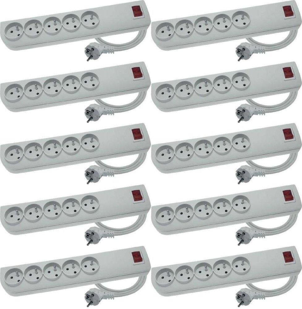 10x Przedłużacz Elgotech PSF3-501, 1.5m, 5 gniazd, z wyłącznikiem, szary