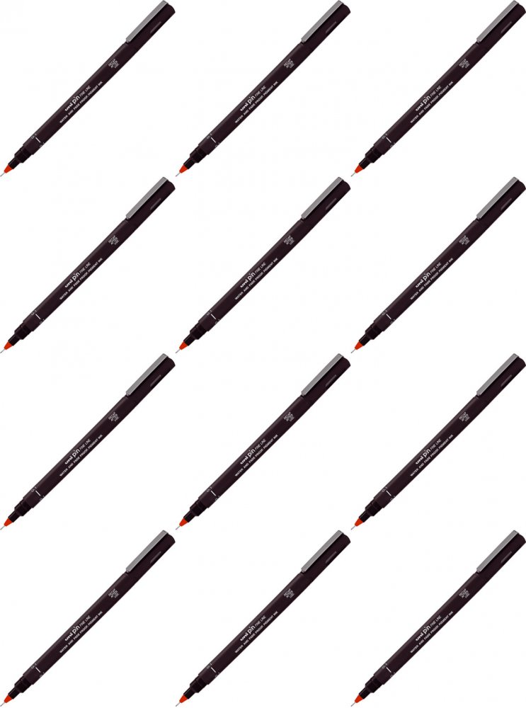 12x Cienkopis kreślarski Uni PIN-200, 0.1mm, czerwony