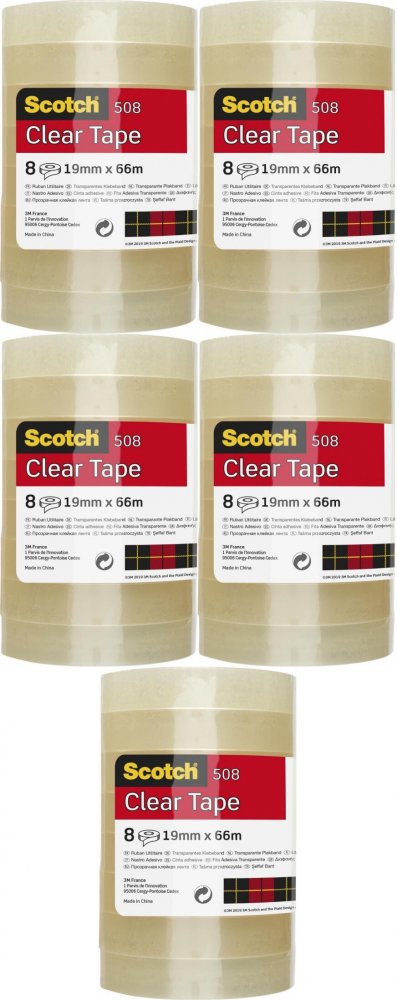 5x Taśma klejąca Scotch 508, 19mmx66m, 8 sztuk, transparentny żółty