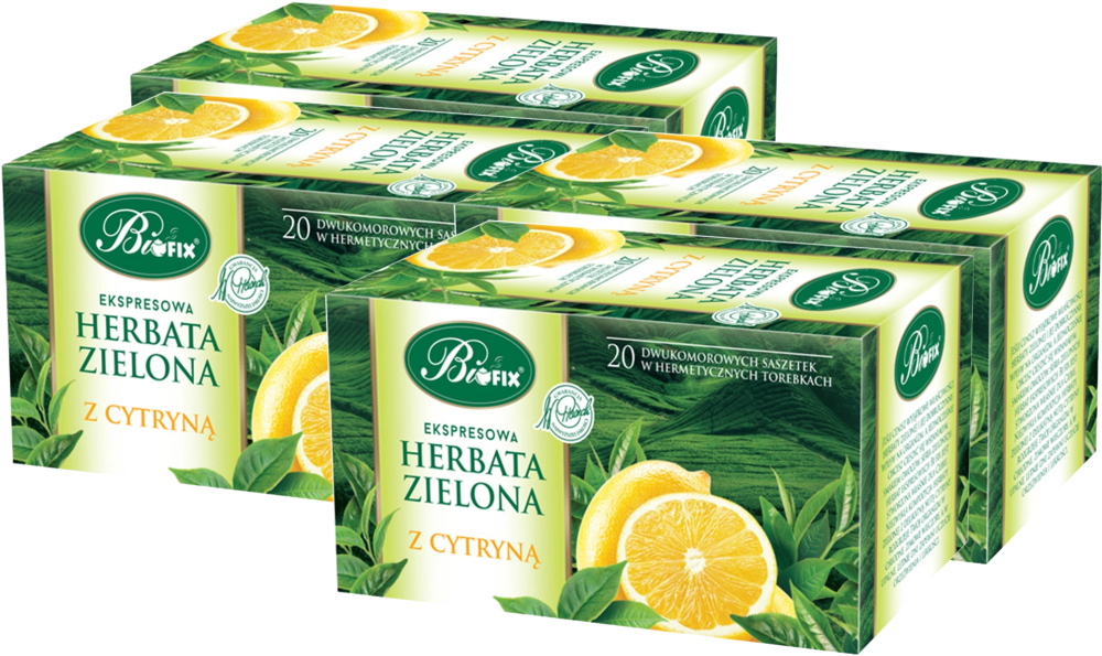 4x herbata zielona smakowa w kopertach BiFix, z cytryną, 20 sztuk x 2g