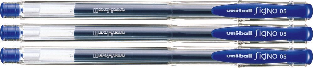3x Pióro żelowe Uni, UM-100, 0.3 mm, niebieski