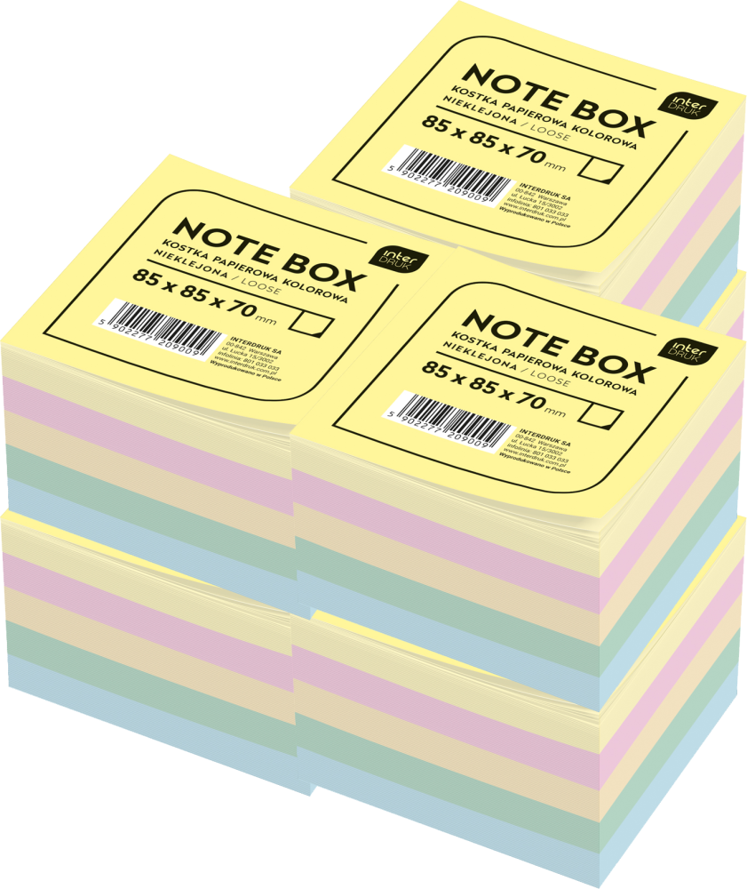 6x Karteczki do notatek Interdruk, nieklejone, 85x85x70mm, 500 kartek, mix kolorów pastelowych