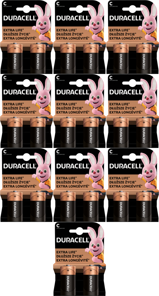 10x Bateria alkaliczna Duracell, LR14/C, 2 sztuki