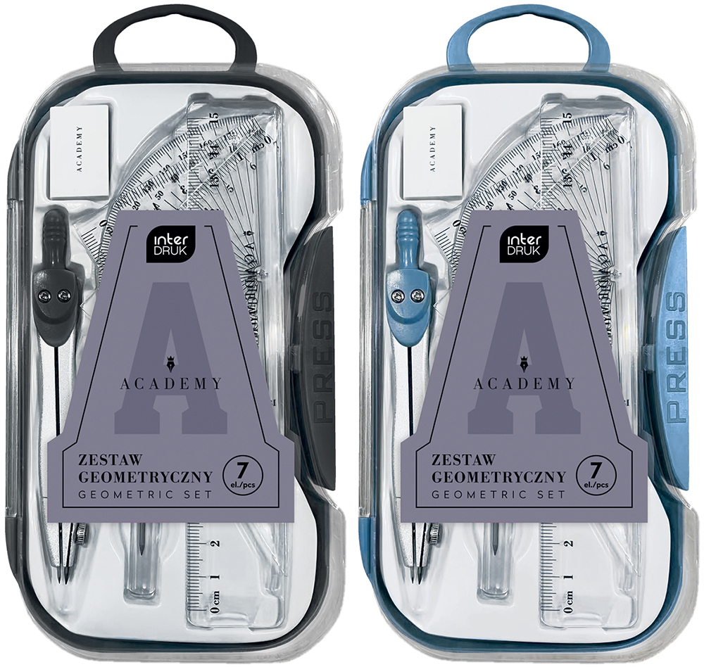 2x Zestaw geometryczny Interdruk Academy, 7 elementów, w etui