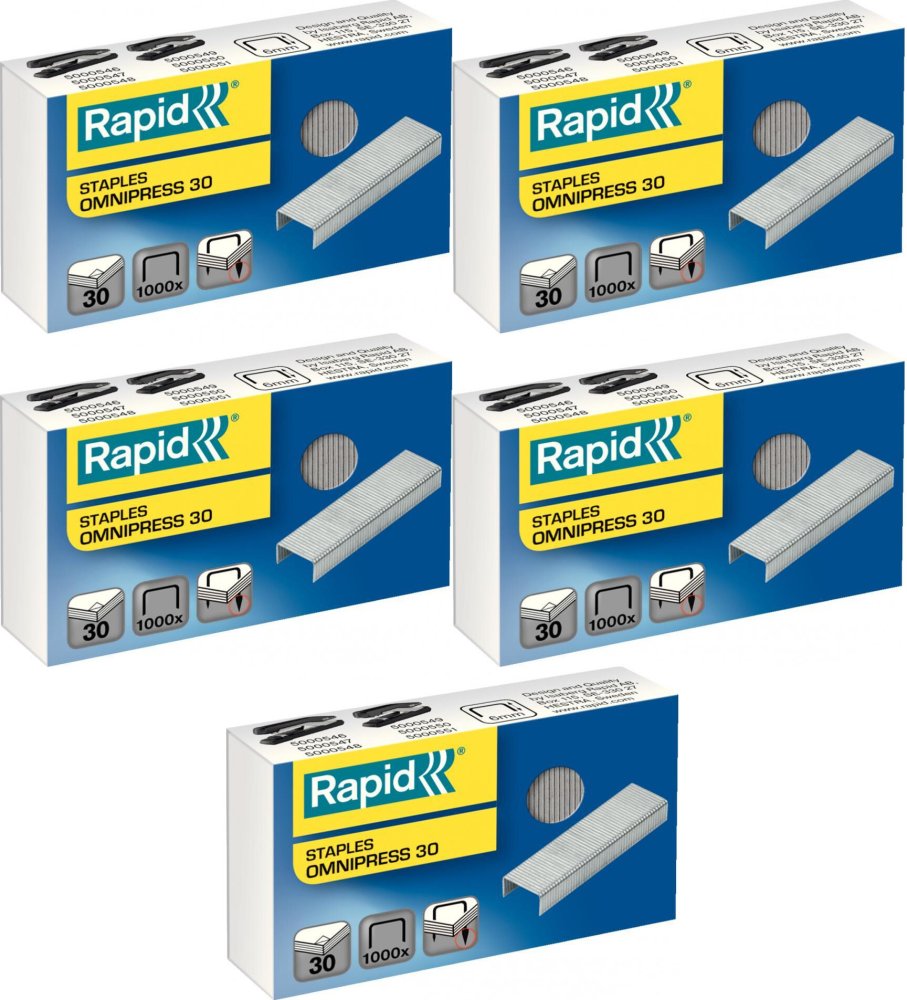 5x Zszywki Rapid Omnipress 30, 1000 sztuk, srebrny