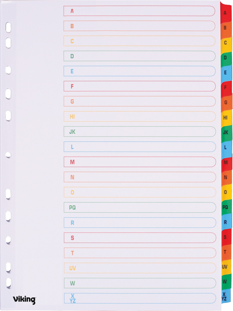 Przekładki do segregatora Viking, kartonowe, alfabetyczne, A4, 20 kart, biały