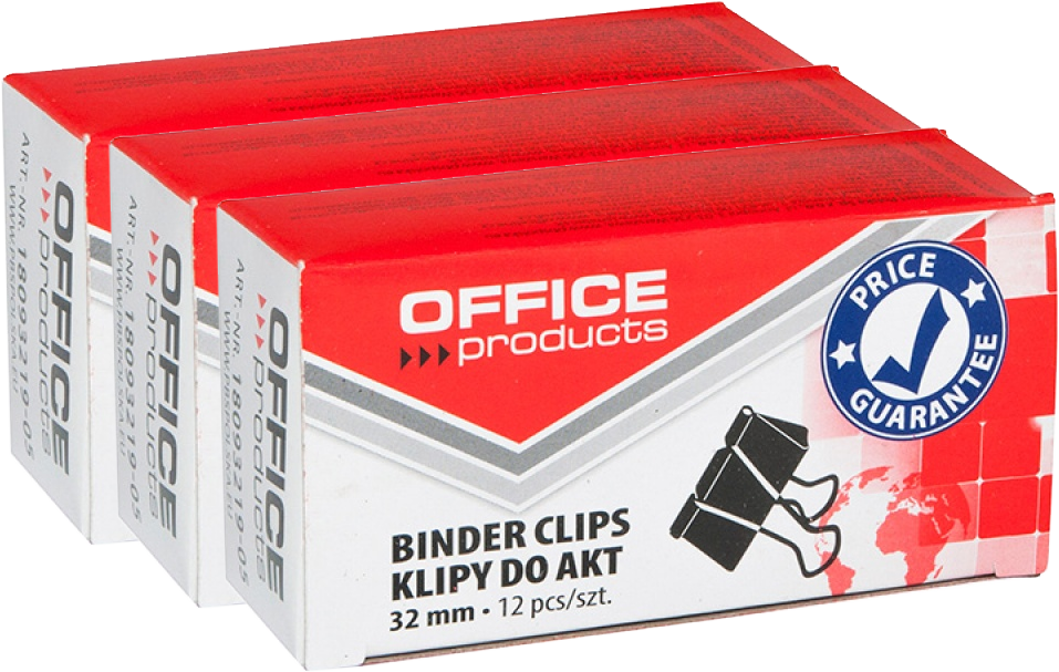 3x klip biurowy Office Products, 32mm, 12 sztuk, czarny