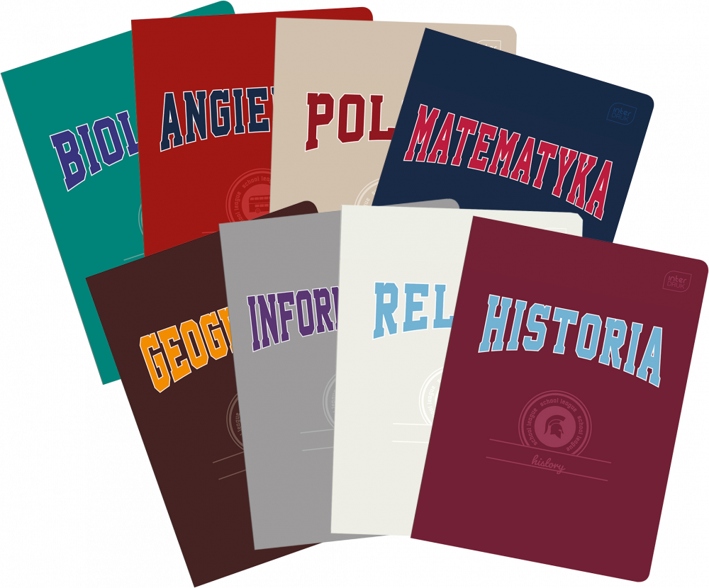 3x Zeszyt przedmiotowy Interdruk, A5, 60 kartek, 8 sztuk: Angielski, Biologia, Geografia, Historia, Informatyka, Matematyka, Religia, Polski