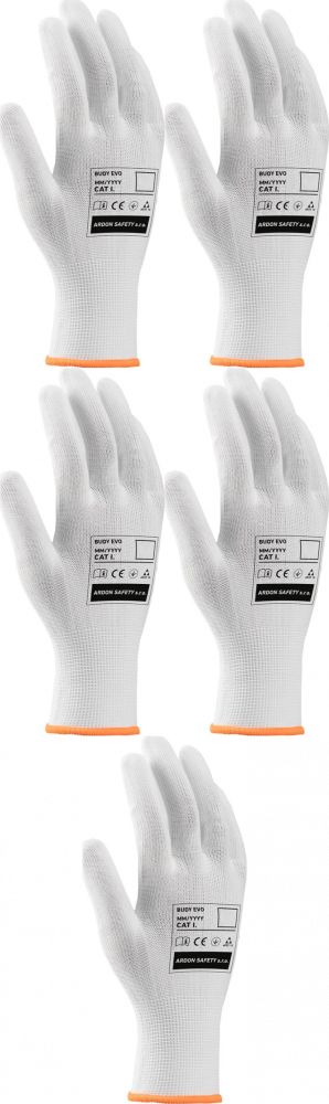 5x Rękawice robocze Ardon Buddy Evo A9222/06, tkaninowe, nakrapiane, rozmiar 10, biały
