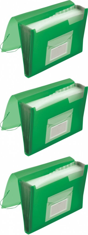 3x Teczka z przegródkami Q-Connect, A4, 12 przegródek, transparentny zielony
