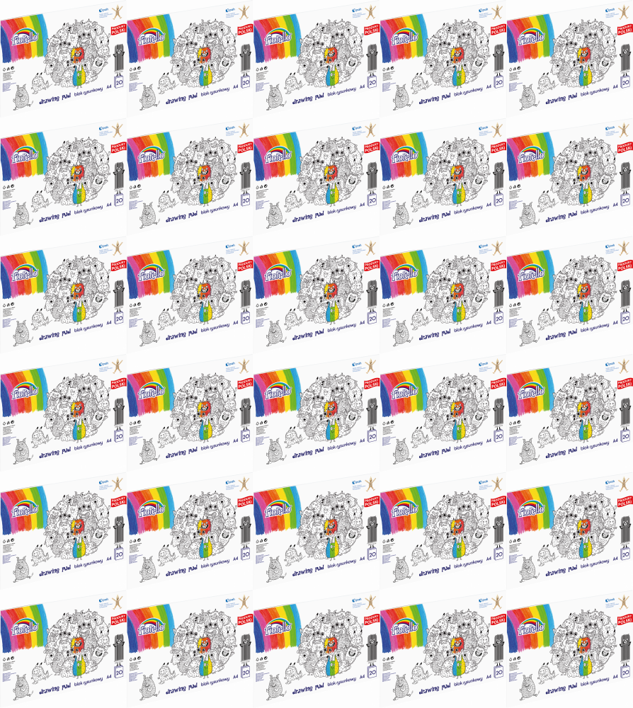 60x Blok rysunkowy Fiorello A4, 20 kartek, biały