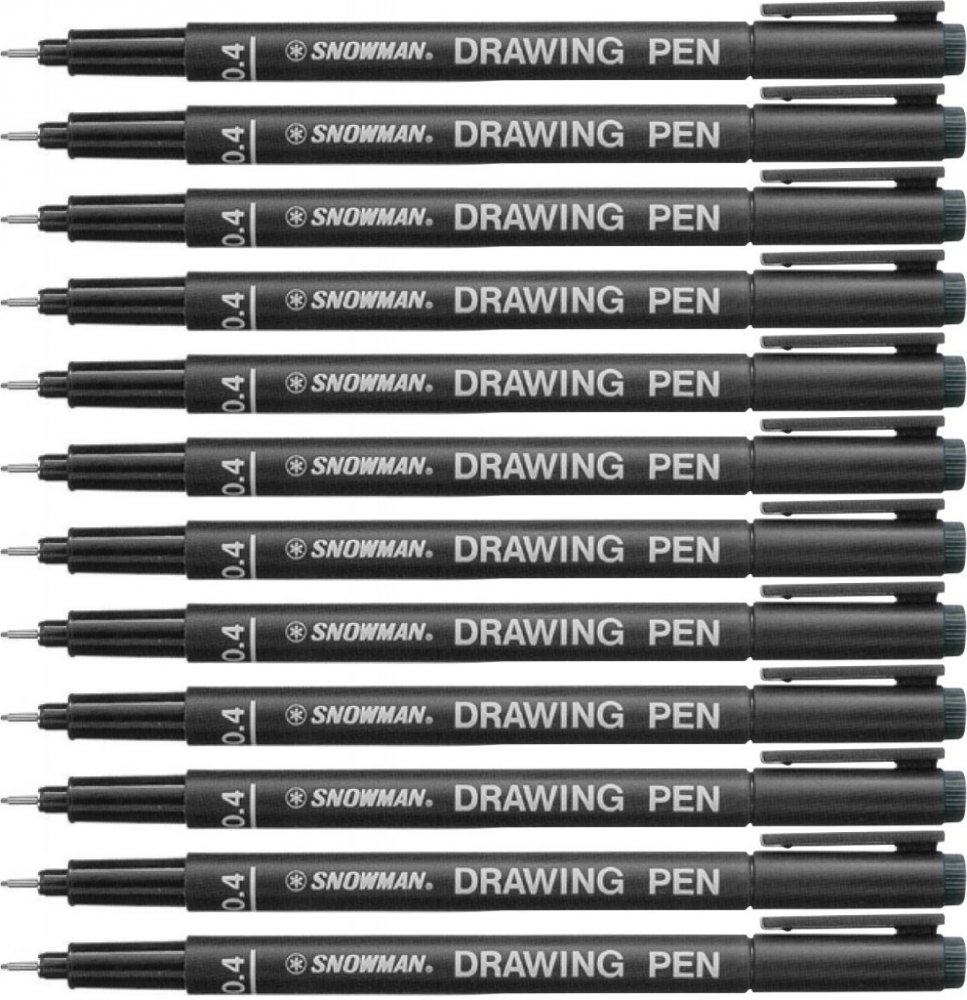 12x Cienkopis kreślarski Snowman, 0.4mm, czarny