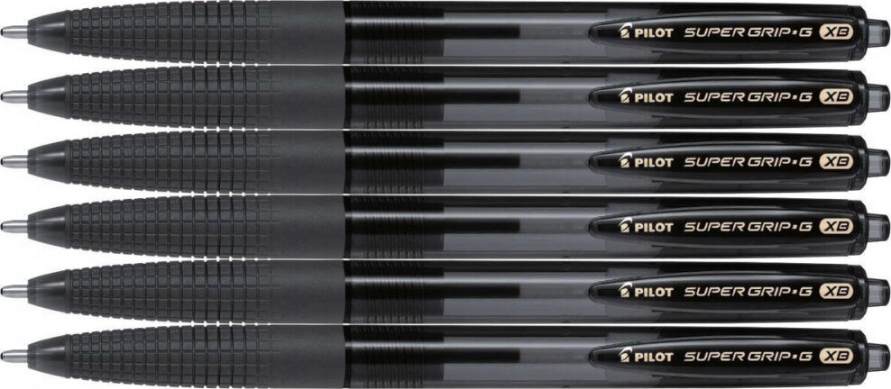 6x Długopis Pilot, Super Grip G, automatyczny, 1.6mm, czarny