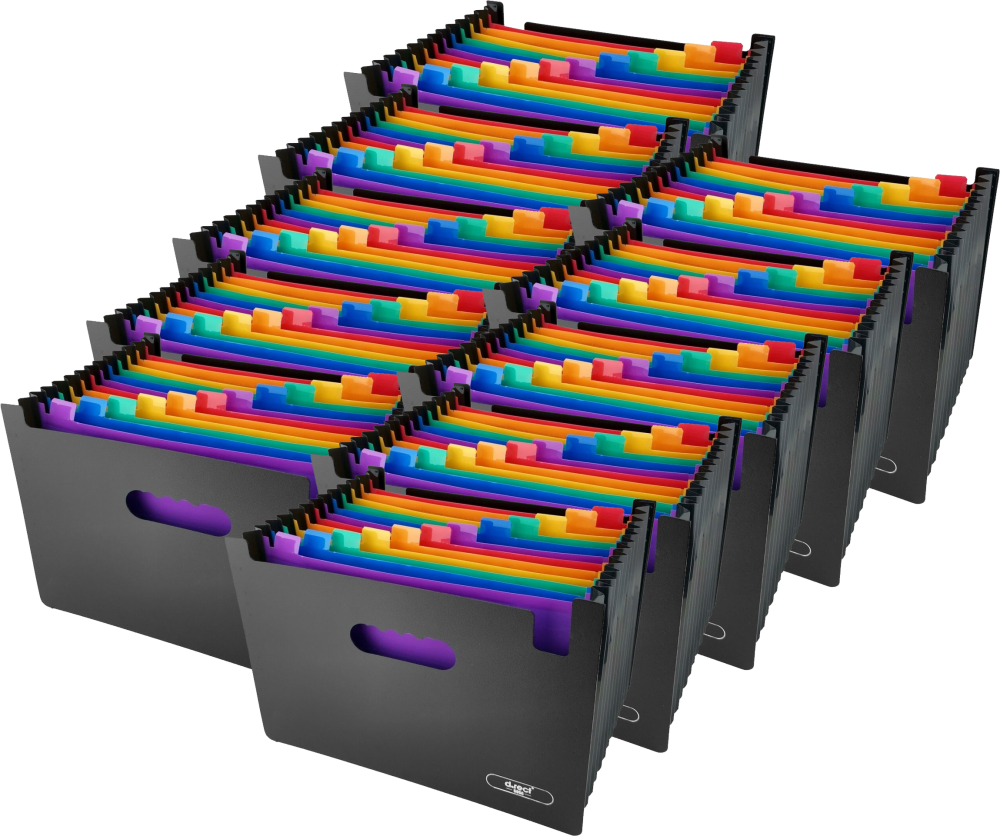 10x Teczka segregująca D.Rect, A4+, 13 przegródek, plastikowa, czarny