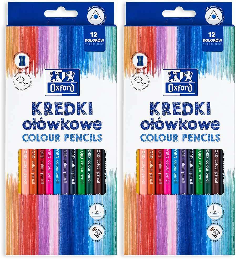 2x Kredki ołówkowe Oxford Regular, 12 sztuk + temperówka, mix kolorów