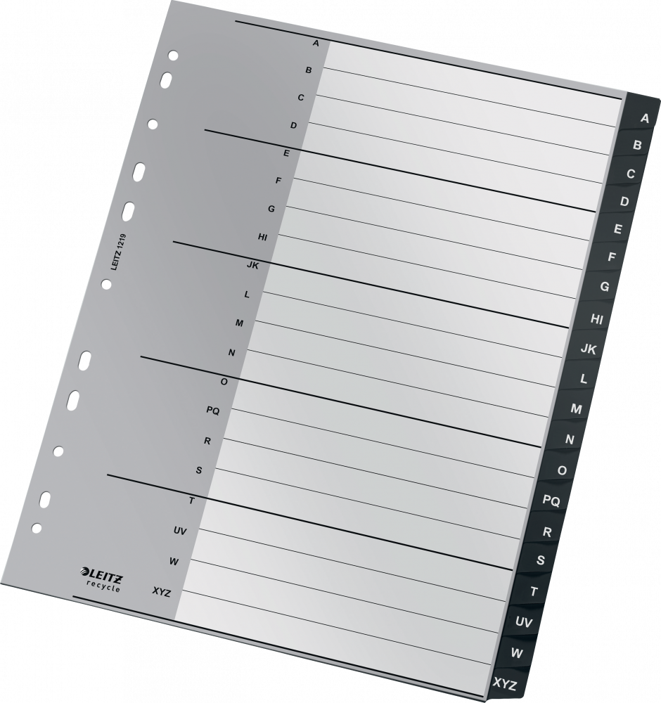 Przekładki do segregatora Leitz Recycle, plastikowe, alfabetyczne, A4+, 20 przekładek, A-Z,