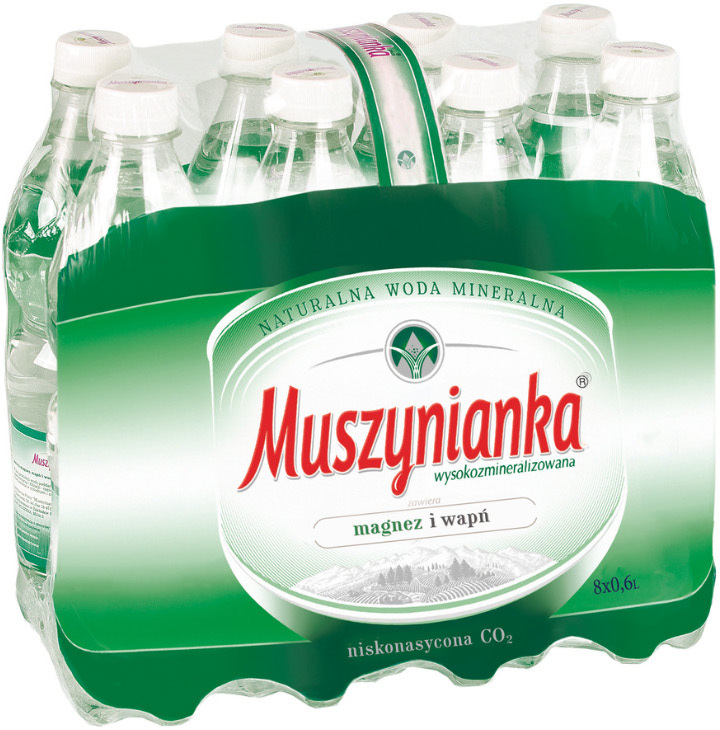 8x woda niskonasycona CO2 Muszynianka, 0.6l, butelka PET