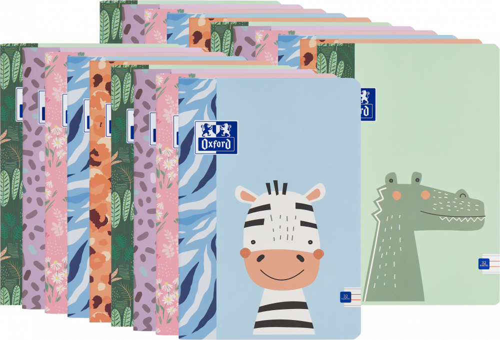 80x Zeszyt w wąskie kolorowe linie Oxford Kids, A5, miękka oprawa, 32 kartki, mix wzorów