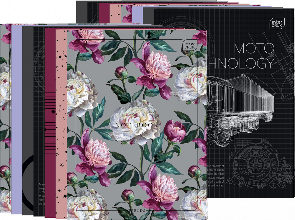 15x Zeszyt w linie Interdruk UV, A4, 80 kartek, mix wzorów