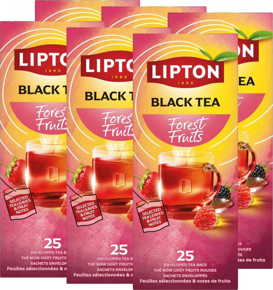 6x Herbata czarna smakowa w kopertach Lipton Classic, owoce leśne, 25 sztuk x 1.6g