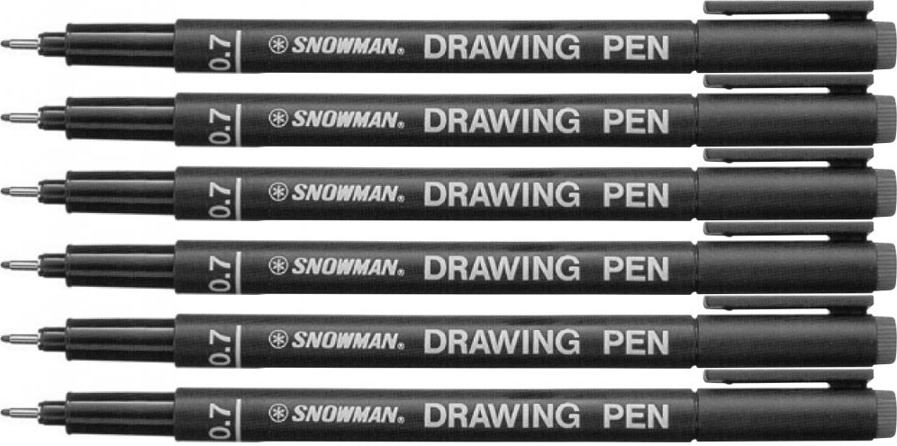 6x Cienkopis kreślarski Snowman, 0.7mm, czarny