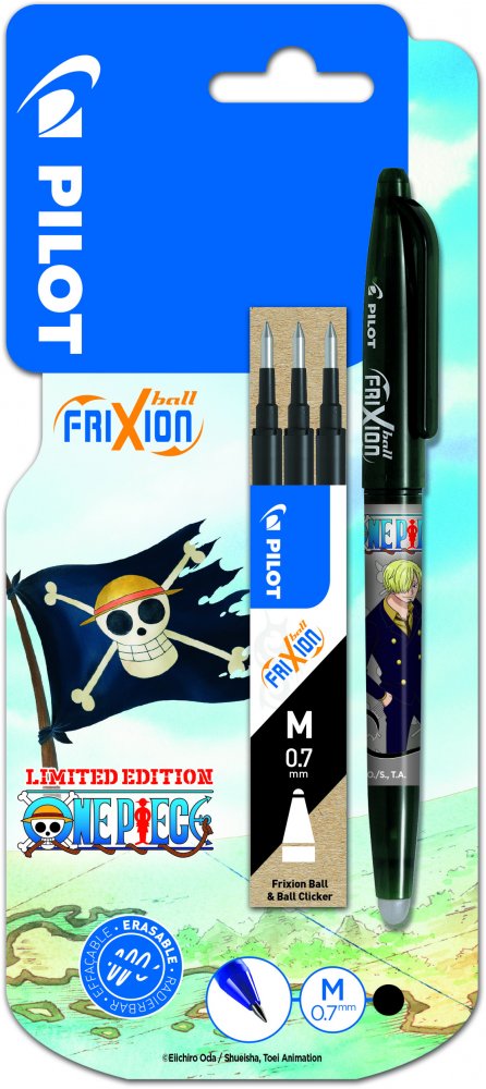 Pióro kulkowe wymazywalne Pilot Frixion Ball One Piece, 0.7mm, czarny + wkład, 3 sztuki, czarny