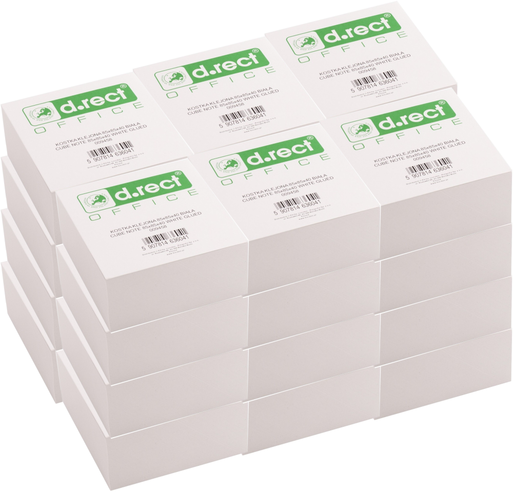 24x Karteczki do notatek D.Rect, klejone, 85x85x40mm, biały