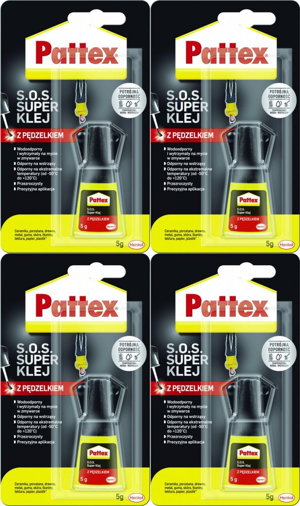 4x Klej z pędzelkiem Pattex S.O.S. Super Klej, 5g