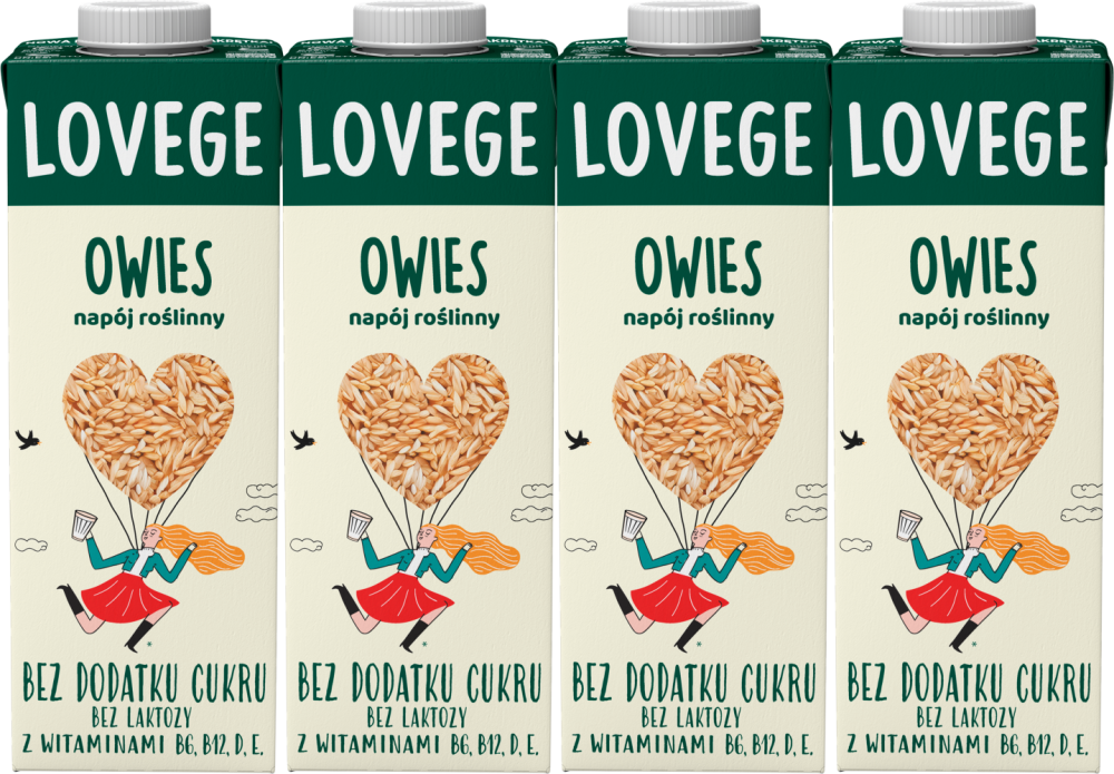 4x Napój owsiany Lovege, bez cukru, 1l