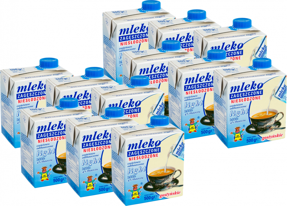 12x Mleko zagęszczone niesłodzone Gostyń, light, 4%, 500g