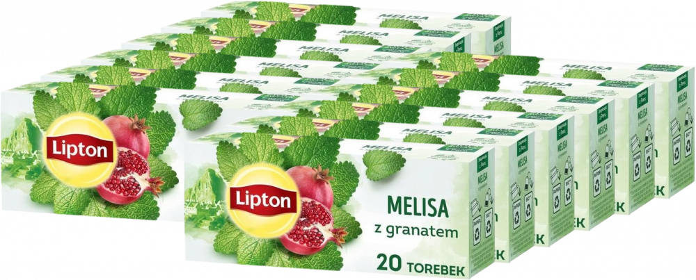 12x Herbata ziołowa w torebkach Lipton, melisa z granatem, 20 sztuk x 1.2g