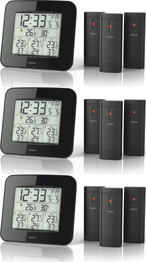 3x Stacja pogodowa Hama EWS-Trio, z trzema czujnikami zewnętrznymi, czarny