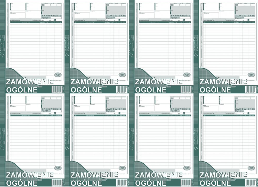 8x Druk akcydensowy Zamówienie ogólne MiP 332-1, A4, oryginał + 1 kopia, 80k