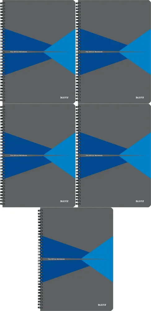 5x Kołonotatnik Leitz Office, A4, w kratkę, 90 kartek, okładka PP, szaro-niebieski