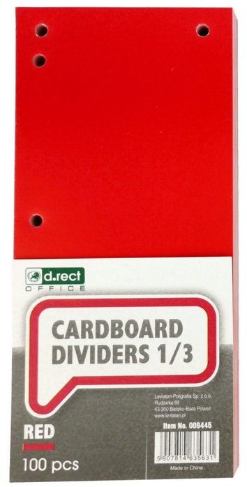 Przekładki kartonowe D.Rect, 1/3 A4, 100 kart, czerwony