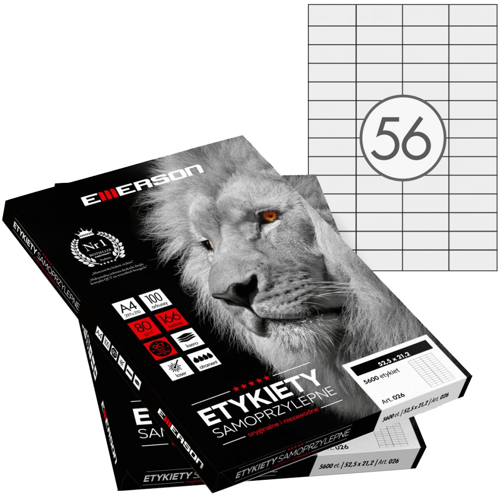 Etykiety samoprzylepne Emerson, 52.5x21.2mm, 100 arkuszy, biały