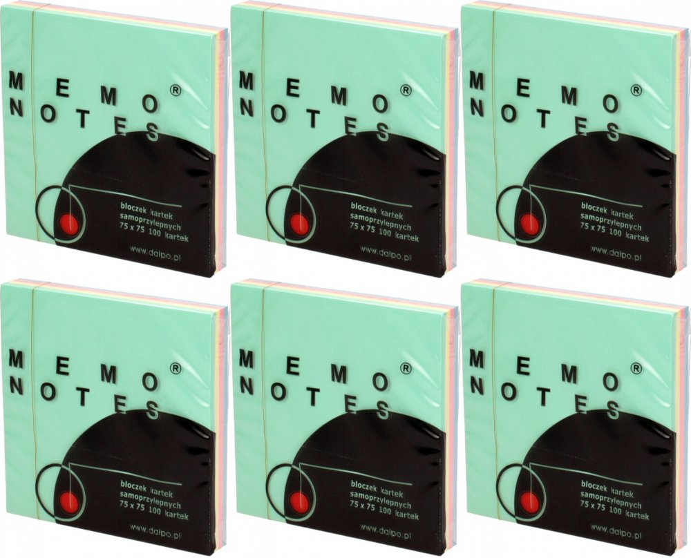 6x Karteczki samoprzylepne Dalpo, 75x75mm, 100 karteczek, mix kolorów pastelowych