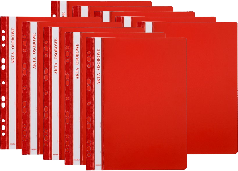 10x skoroszyt plastikowy oczkowy Biurfol, do akt osobowych, A4, do 200 kartek, czerwony