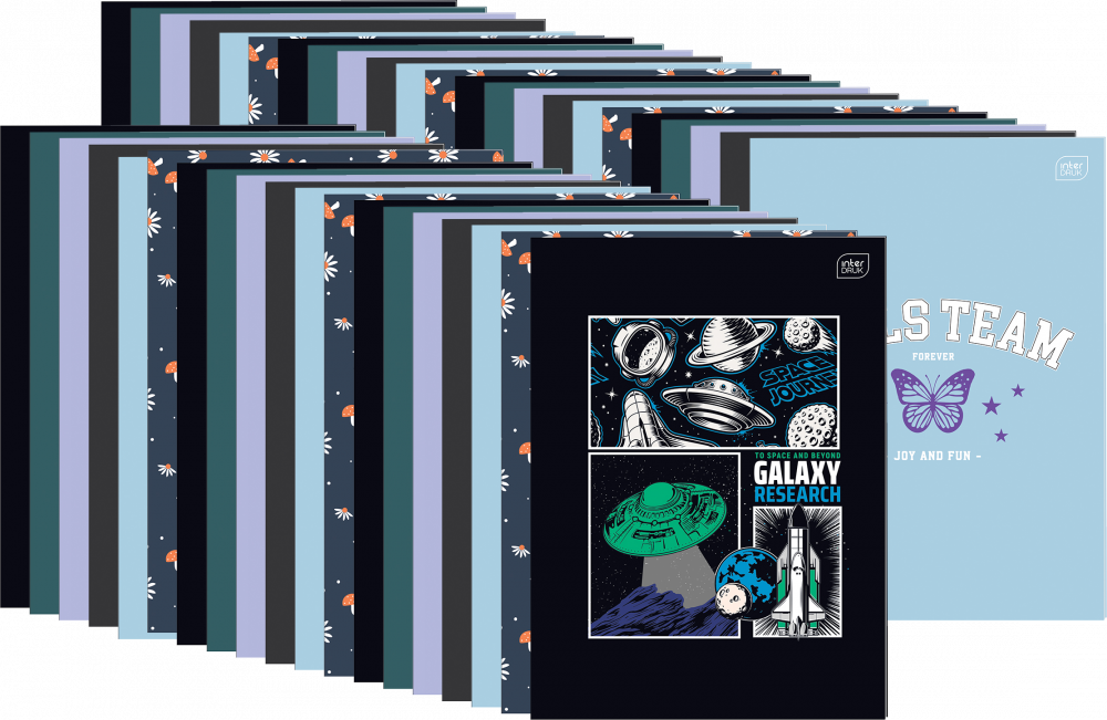 60x Zeszyt w kratkę Interdruk, A4, 32 kartki, mix wzorów